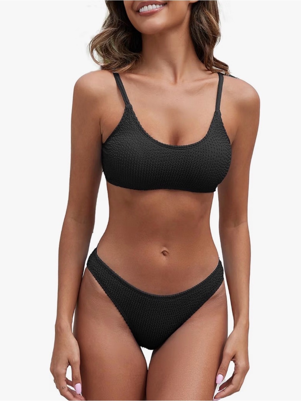 Women's Ribbed Bikini Set Scoop Neck Swimsuit Textured Two Piece Bathing NEW